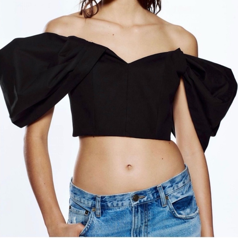 Zara Elegant Black Off-Shoulder Crop Women's Top